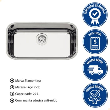 Cuba Tramontina Lavínia 56 BL Prime em Aço Inox Alto Brilho 56x34 cm com Válvula 94024202