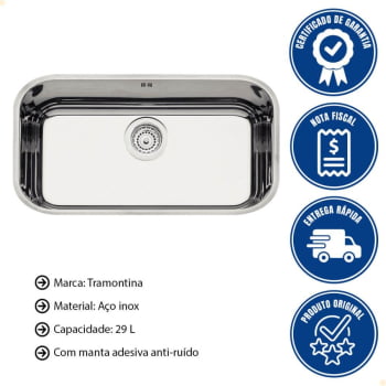 Cuba Tramontina Lavínia 56 BL Prime em Aço Inox Alto Brilho 56x34 cm com Válvula e Escape 94024203