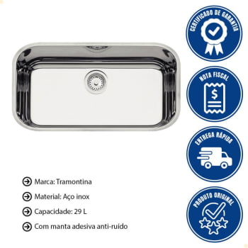 Cuba Tramontina Lavínia 56 BL Prime em Aço Inox Alto Brilho 56x34 cm com Válvula 94024207