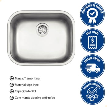 Cuba Tramontina Aria Maxi 50 BS Prime em Aço Inox Acetinado 50x40 cm com Válvula 94025102