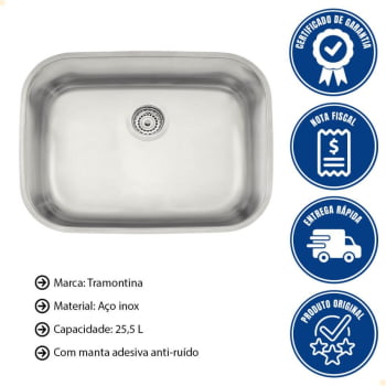 Cuba de Embutir Tramontina Lavínia 48 BL Prime Aço Inox Acetinado 48x34 cm com Válvula 94027102