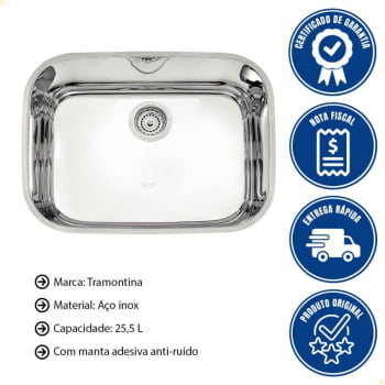 Cuba de Embutir Tramontina Lavínia 48 BL Prime Aço Inox Alto Brilho 48x34 cm com Válvula 94027202