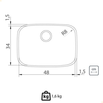 Cuba de Embutir Tramontina Lavínia 48 BL Prime Aço Inox Alto Brilho 48x34 cm com Válvula 94027202