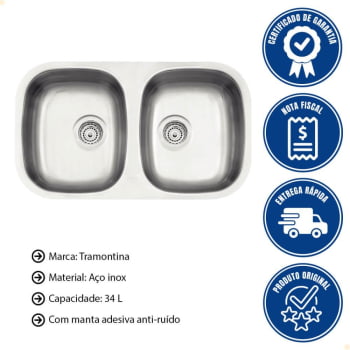 Cuba Dupla Tramontina Isis 2C 34 BL Prime Inox Acetinado 72x40 cm com Escape e Válvula 94030103