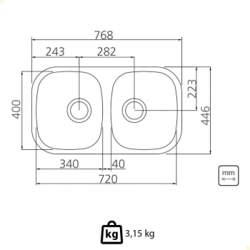 Cuba Dupla Tramontina Isis 2C 34 BL Prime Inox Acetinado 72x40 cm com Escape e Válvula 94030103