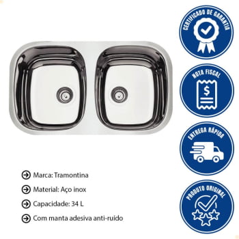 Cuba Dupla Tramontina Isis 2C 34 BL Prime em Aço Inox Alto Brilho 72x40 cm com Válvula 94030202