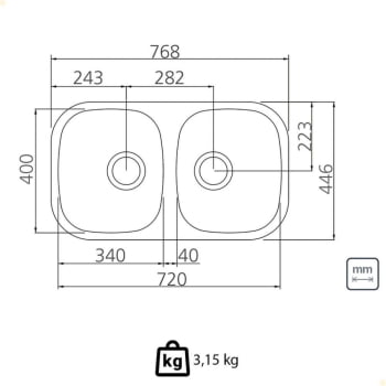 Cuba Dupla Tramontina Isis 2C 34 BL Prime em Aço Inox Alto Brilho 72x40 cm com Válvula 94030203