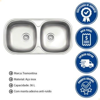 Cuba de Sobrepor Tramontina Isis 2C 34 BS Prime Inox Acetinado 78x40 cm com Válvula 94032102