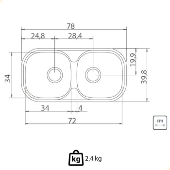 Cuba de Sobrepor Tramontina Isis 2C 34 BS Prime Inox Acetinado 78x40 cm com Válvula 94032102
