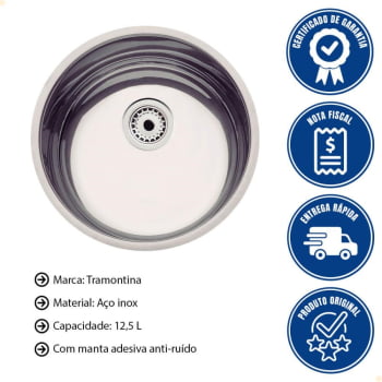 Cuba Redonda Tramontina Luna 35 BL Perfecta em Aço Inox Polido 35 cm com Válvula 94042407