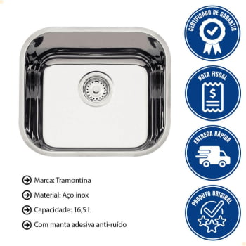 Cuba Tramontina Lavínia 40 BL Perfecta em Aço Inox Polido 40x34 cm com Válvula 94050407