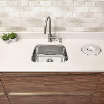 Cuba Tramontina Lavínia 40 BL Perfecta em Aço Inox Polido 40x34 cm com Válvula 94050407