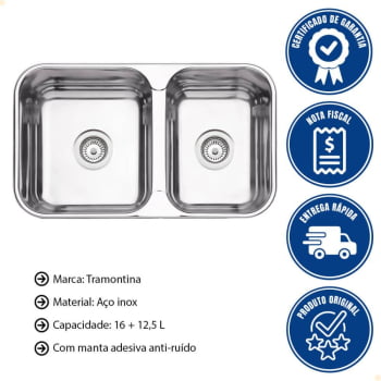 Cuba Dupla Tramontina Isis 2C 34-28 BS Perfecta Inox Polido 69x40 cm com Válvula 94062402