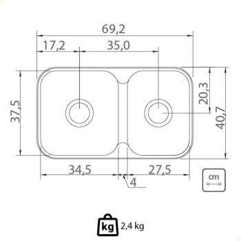 Cuba Dupla Tramontina Isis 2C 34-28 BS Perfecta Inox Polido 69x40 cm com Válvula 94062402