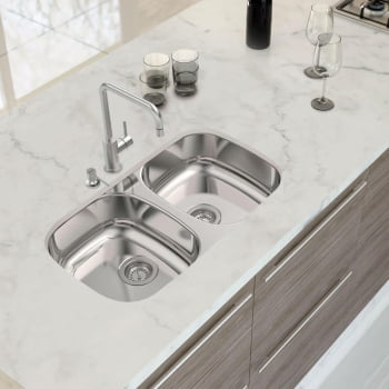 Cuba Dupla Tramontina Isis 2C 34-28 BS Perfecta Inox Polido 69x40 cm com Válvula 94062402