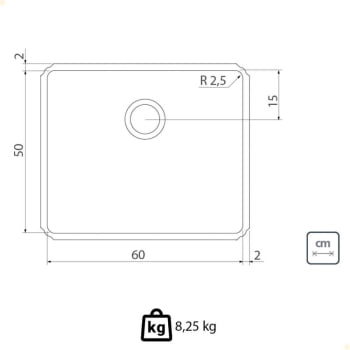 Cuba Profissional Tramontina Dritta Pro Inox Acabamento Scotch Brite 60x50 cm com Válvula 94094102