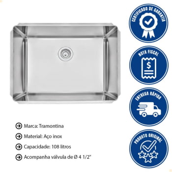 Cuba Profissional Tramontina Dritta Pro Inox Acabamento Scotch Brite 70x50 cm com Válvula 94095102