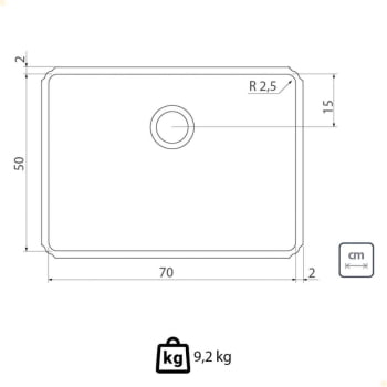 Cuba Profissional Tramontina Dritta Pro Inox Acabamento Scotch Brite 70x50 cm com Válvula 94095102