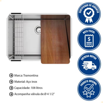 Tanque de Embutir Tramontina Jumbo 106 Litros Aço Inox 70x50 cm com Válvula 94095142