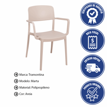Kit 4 Cadeira Tramontina Marta Em Polipropileno Cor Areia Com Braços 92095120