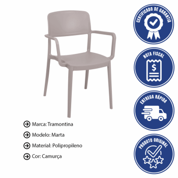 Kit 4 Cadeira Tramontina Marta Em Polipropileno Cor Camurça Com Braços 92095210