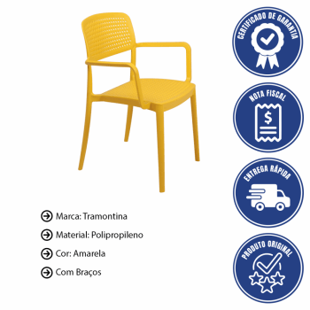 Kit 4 Cadeira Tramontina Serena Em Polipropileno Com Braços Cor Amarela 92097000