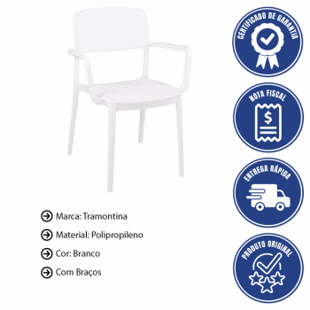 Kit 4 Cadeira Tramontina Serena Em Polipropileno Cor Branco Com Braços 92097010
