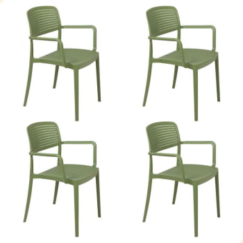 Kit 4 Cadeira Tramontina Serena Em Polipropileno Cor Verde Oliva Com Braços 92097027