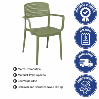 Kit 4 Cadeira Tramontina Serena Em Polipropileno Cor Verde Oliva Com Braços 92097027