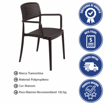 Kit 4 Cadeira Tramontina Serena Em Polipropileno Cor Marrom Com Braços 92097109