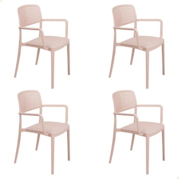 Kit 4 Cadeira Tramontina Serena Em Polipropileno Cor Areia Com Braços 92097120