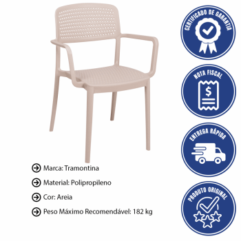 Kit 4 Cadeira Tramontina Serena Em Polipropileno Cor Areia Com Braços 92097120