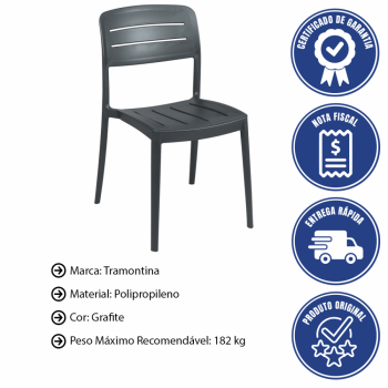 Kit 4 Cadeira Tramontina Amélia Em Polipropileno Cor Grafite 92098007
