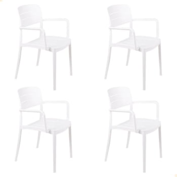 Kit 4 Cadeira Tramontina Amélia Em Polipropileno Cor Branco Com Braços 92099010 Kit 4 Cadeira Tramontina Amélia Em Polipropileno Cor Branco Com Braços 92099010