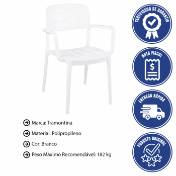 Kit 4 Cadeira Tramontina Amélia Em Polipropileno Cor Branco Com Braços 92099010