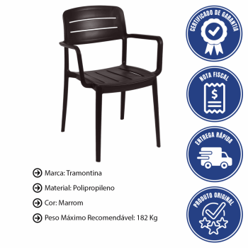Kit 4 Cadeira Tramontina Amélia Em Polipropileno Cor Marrom Com Braços 92099109