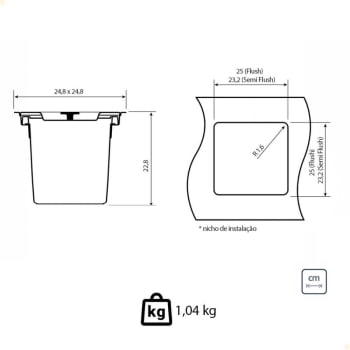 Lixeira de Embutir Tramontina Clean Square em Aço Inox com Balde Plástico 5 Litros 94518205