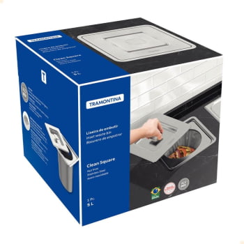 Lixeira de Embutir Tramontina Clean Square em Aço Inox com Balde Plástico 5 Litros 94518205