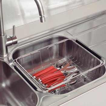 Cesto Aramado Retangular Tramontina Inox com Alça Regulável para Cubas e Pias 42x33x16 cm 94528030