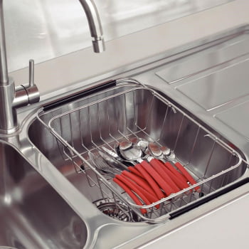 Cesto Aramado Retangular Tramontina Inox com Alça Regulável para Cubas e Pias 42x33x16 cm 94528030