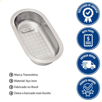 Cesto Coador Tramontina em Aço Inox para Cuba e Tábua Auxiliar 94532006