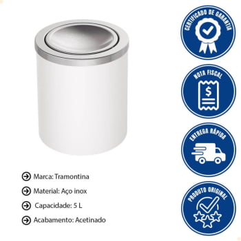 Lixeira Tramontina Útil Basculante em Aço Inox com Acabamento Acetinado Corpo em Polipropileno B 5 L