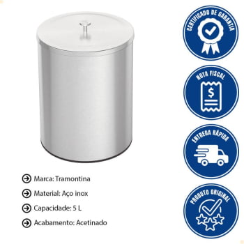Lixeira Inox Tramontina Útil com Acabamento Polido 5 L 94540036