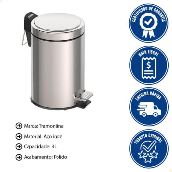 Lixeira com Pedal Tramontina Brasil em Inox Polido e Balde Interno Removível 3 L 94538103