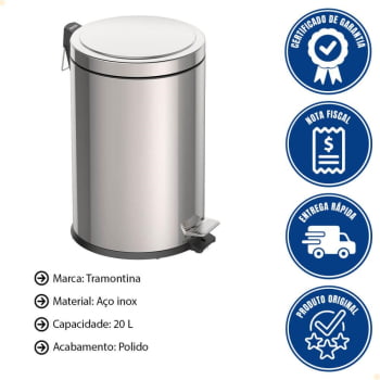 Lixeira com Pedal Tramontina Brasil em Inox Polido e Balde Interno Removível 20 L  94538120