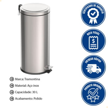 Lixeira com Pedal Tramontina Brasil em Inox Polido e Balde Interno Removível 30 L 94538130