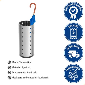 Porta Guarda-Chuva Tramontina Cápsula Dry em Aço Inox com Acabamento Scotch Brite 15 L  94540602