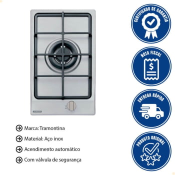 Cooktop a Gás Tramontina Dominó Aço Inox 1 GX TRI HE SAFESTOP 30 Trempes Ferro Fundido 94700114