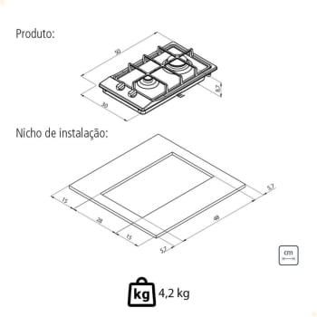 Cooktop à Gás Tramontina Dominó  2GX HE Safestop 30 Inox 2 Queimadores 94700214