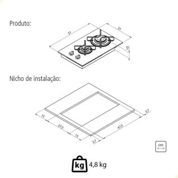 Cooktop a Gás Tramontina Dominó 2GG 30 com Vidro Temperado Preto 2 Queimadores 94702201